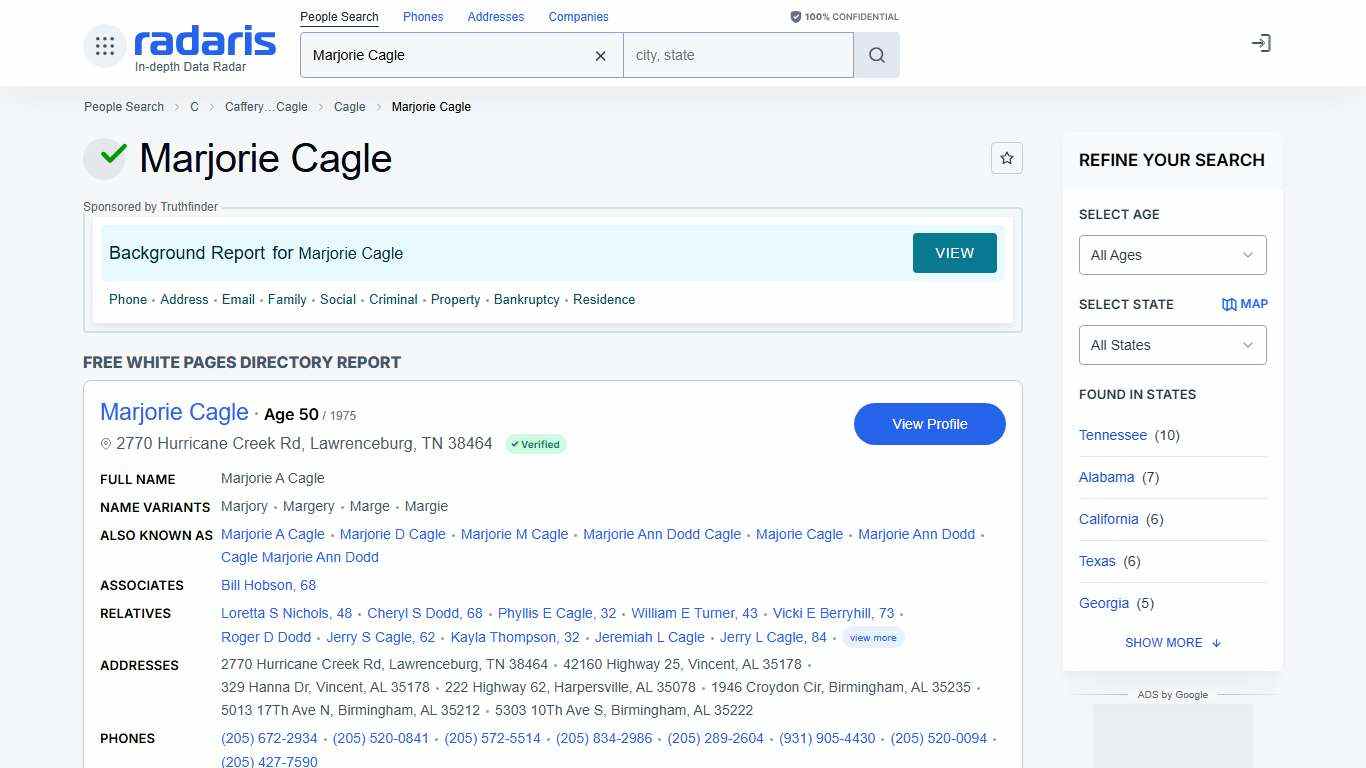 Marjorie Cagle - Age, Phone Number, Contact, Address Info, Public Records | Radaris